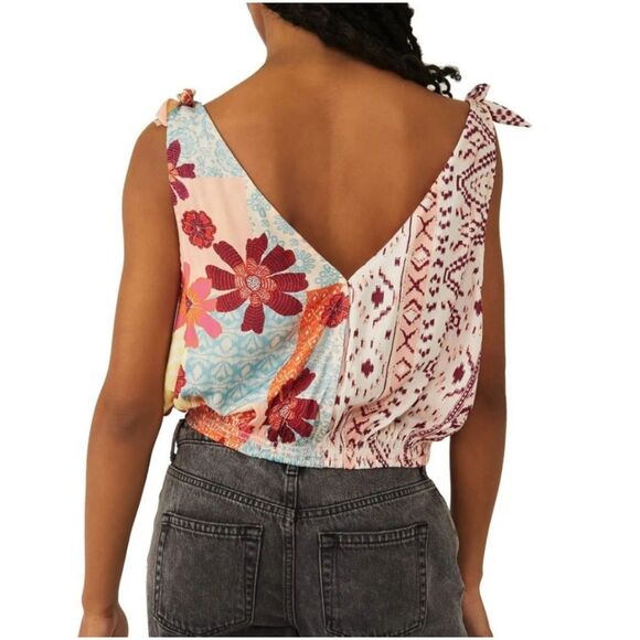 NWT Free People Tied To You Patchwork Boho Tank Top Sz XS Floral V-Neck Festival - Picture 2 of 11